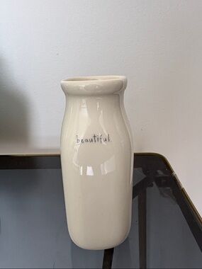 Mini Cream Ceramic Vase with "beautiful" Script - Home Accents